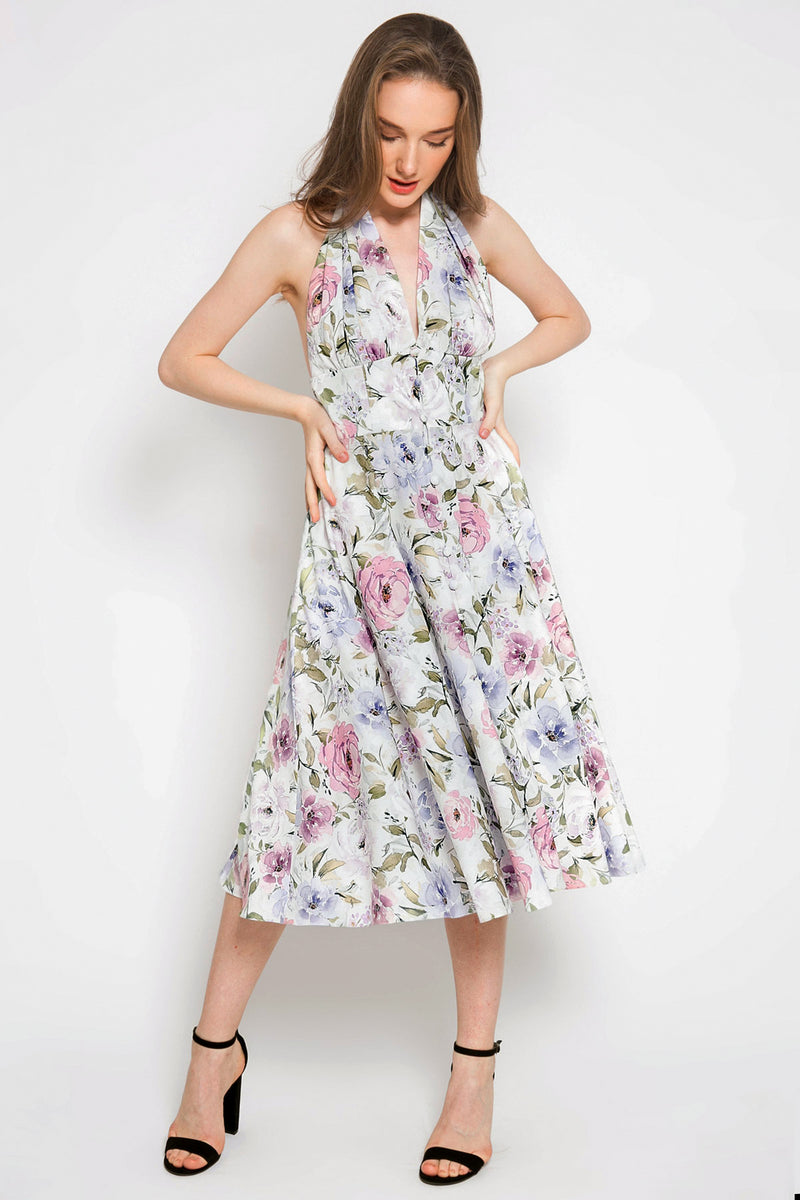 ANIKA FLORAL HALTER DRESS