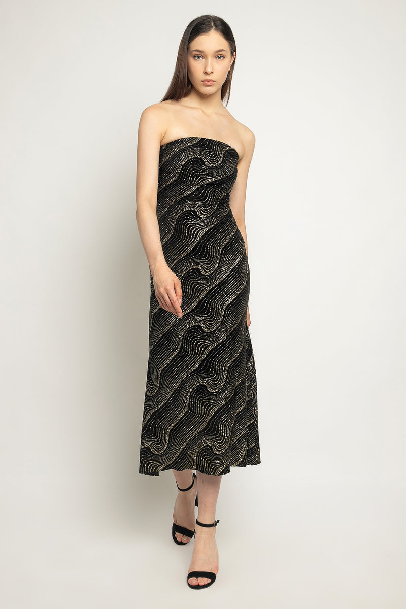 black glitter midi dress Black Glitter Ruched Off Shoulder Midi Dress
