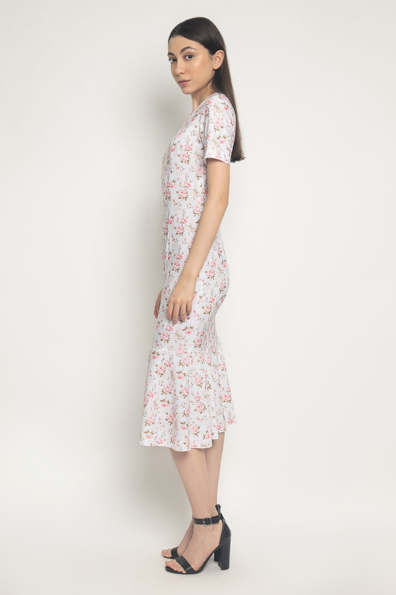 print midi bodycon dress Lorelle Floral Mesh Bodycon Midi Dress Shop American Threads Women's Trendy Online Boutique Rose Garden / S