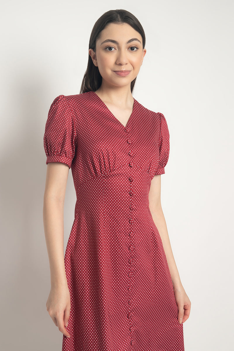 norma midi dress Red Polka Dot Collared Norma Midi Dress