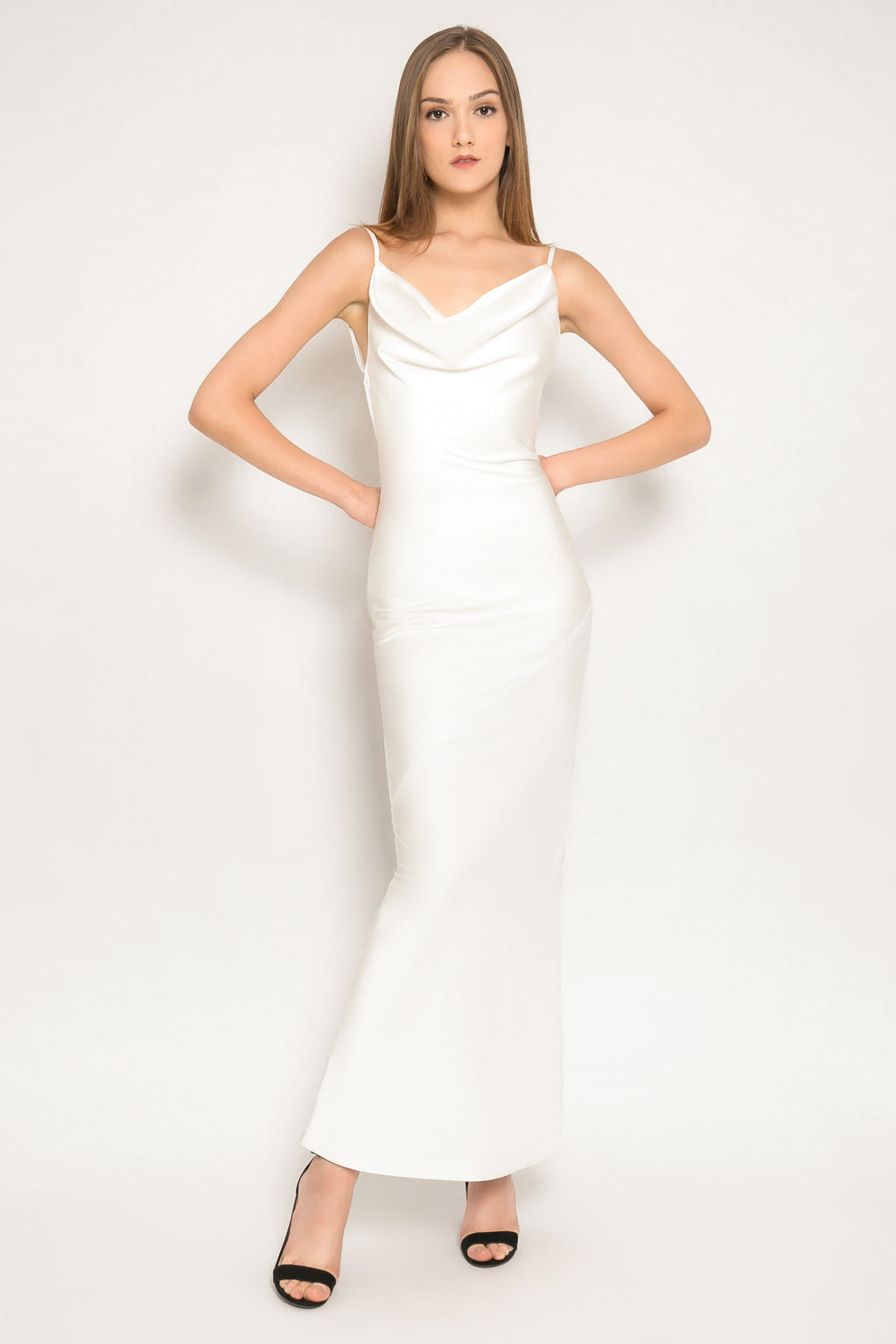 helena bridesmaid dress HELENA / Ankle Length Wedding Dress with Pointy Neckline main image 1